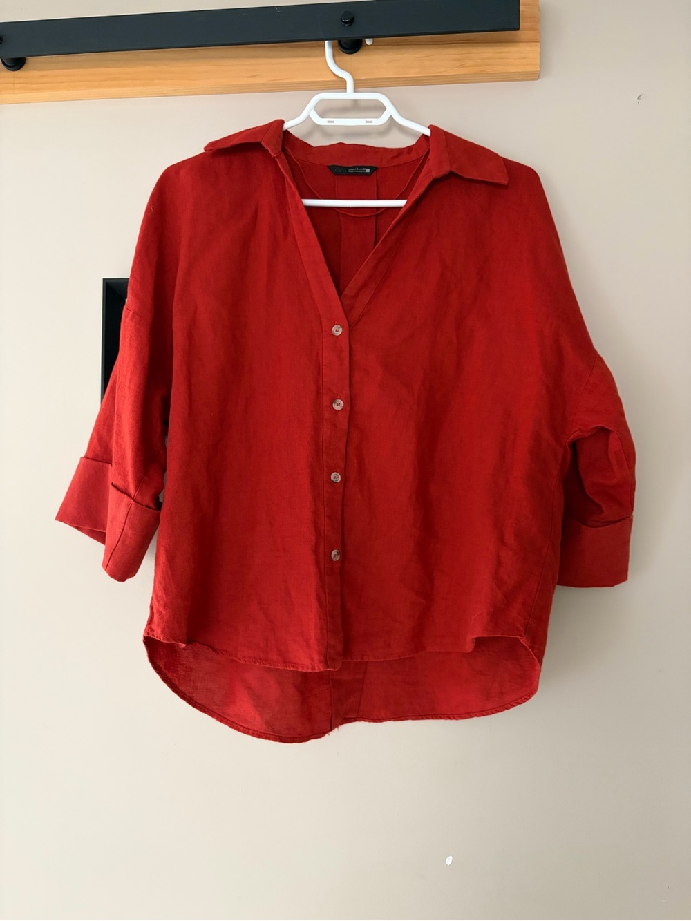 Zara Women’s Relaxed Button-Front Shirt - Rust colour